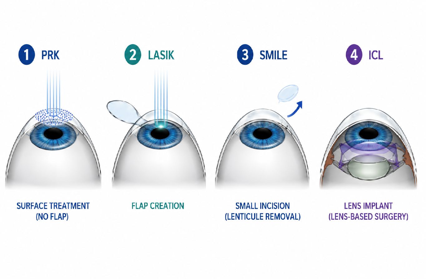 Vision types - near, intermediate and far vision illustration